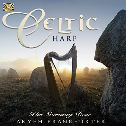 CD cover featuring a Celtic harp in a misty, stone-filled landscape.