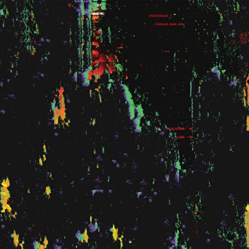 Abstract, dark album cover with colorful, textured splatters and lines.