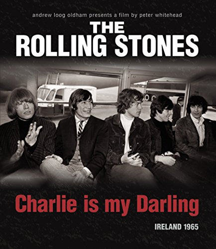 "Black-and-white image of The Rolling Stones on DVD cover with red and white text."