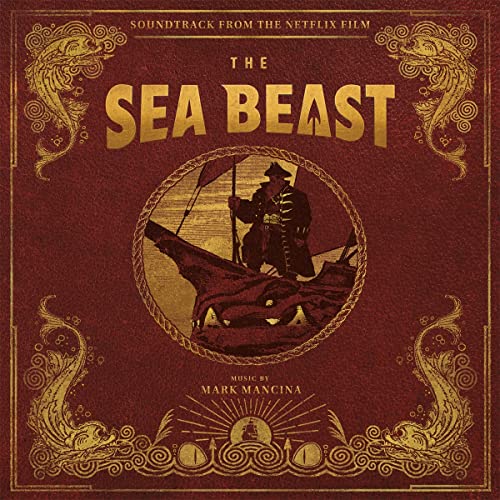 Red vinyl record cover for "The Sea Beast" soundtrack, featuring a ship illustration.