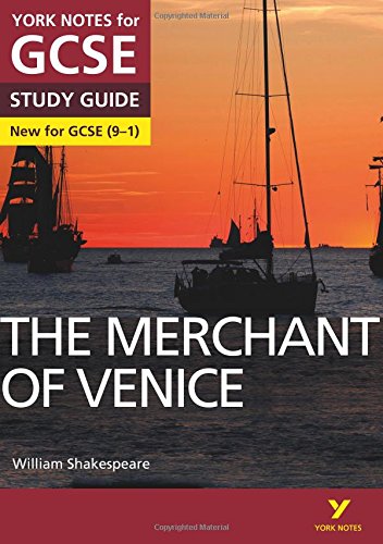 "Book cover with sailing ships at sunset, titled 'The Merchant of Venice' by William Shakespeare."