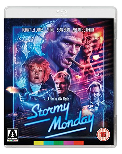 Blu-ray cover for Stormy Monday featuring Tommy Lee Jones, Sting, Sean Bean, and Melanie Griffith.