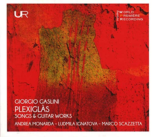 Red and yellow abstract album cover with white text, surrounded by a white border.