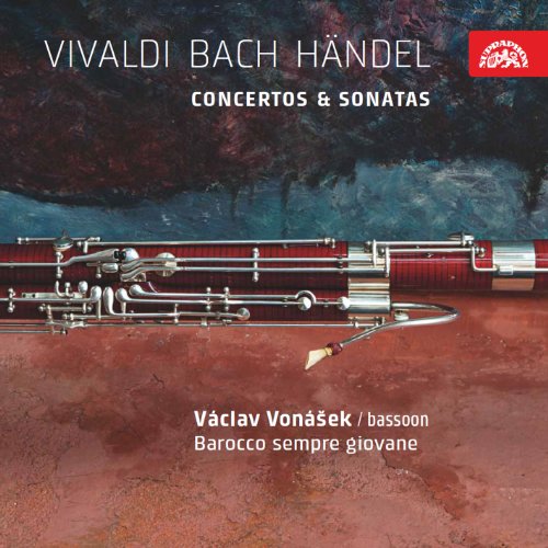 A bassoon lies on a red surface with white text and a red logo.