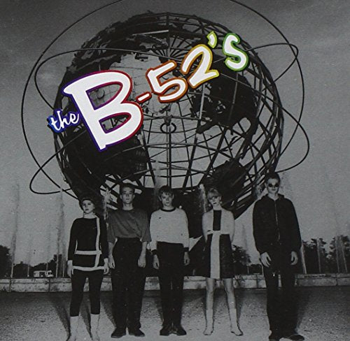 B-52's album cover featuring the band in front of a globe structure.