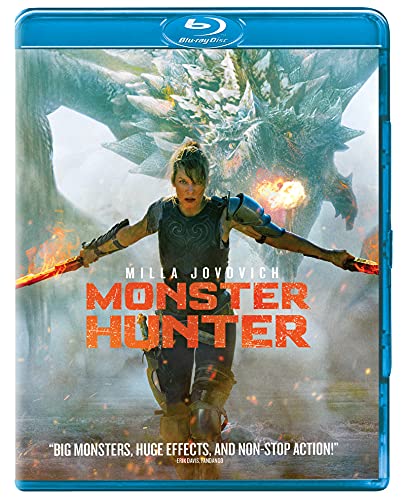 Blu-ray cover for "Monster Hunter" featuring a woman and large monster.