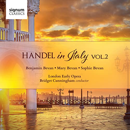 CD cover: Venice canals at sunset with text “Handel in Italy Vol. 2”.