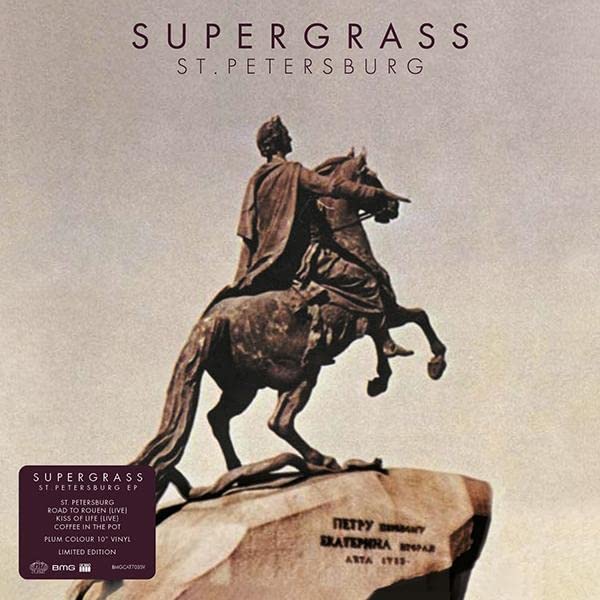 Supergrass "St. Petersburg" EP vinyl cover featuring a bronze equestrian statue.
