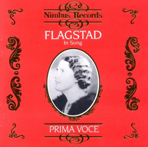 Red album cover with black designs, featuring a black-and-white portrait of Kirsten Flagstad.