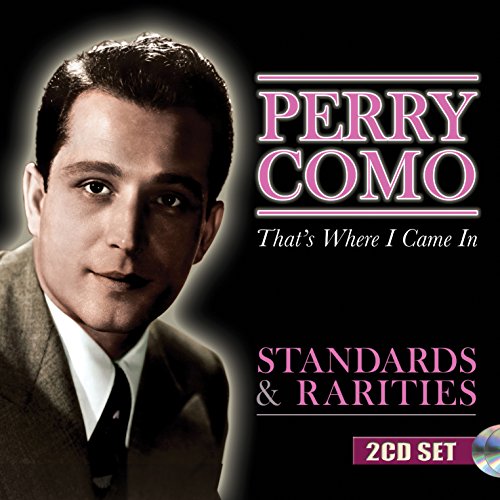 Perry Como album cover featuring a black-and-white portrait of him and pink text on black background.