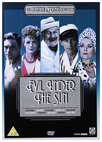 "Evil Under The Sun" DVD cover featuring five actors against a blue background.
