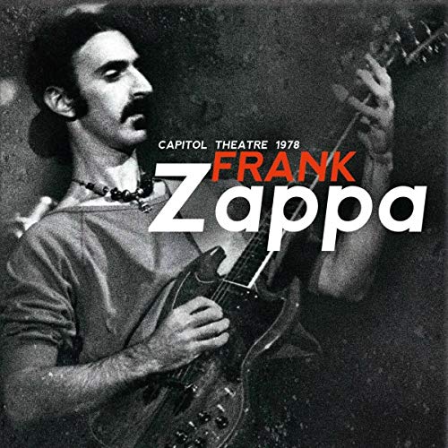 Black and white portrait of Frank Zappa playing guitar, album cover.