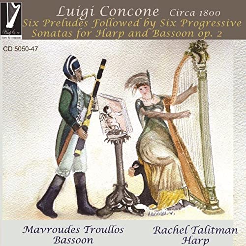 CD cover depicting a harpist and bassoonist in 1800s attire.