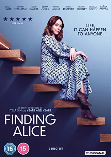 DVD cover for "Finding Alice" featuring Keeley Hawes on stairs.
