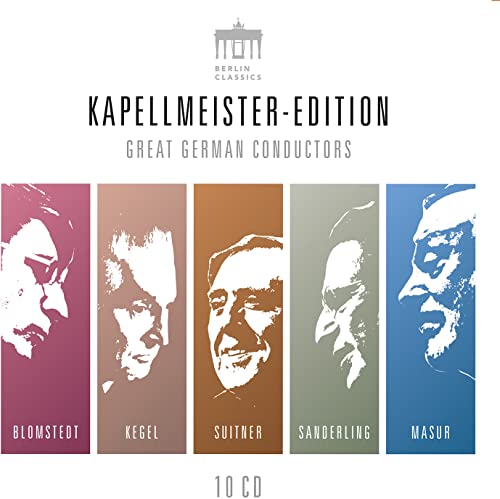 CD cover featuring portraits of five German conductors in colored rectangles.