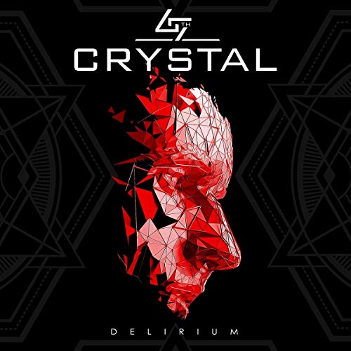 Black background with a polygonal, red and white fractured face.