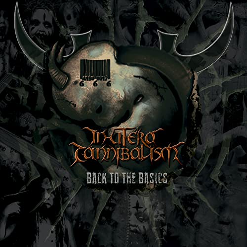 CD cover with stitched monster face, horns, and barcode, dark background.