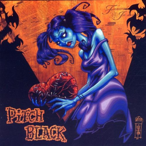 Blue-skinned woman holding a red heart, album cover for “Pitch Black” CD.