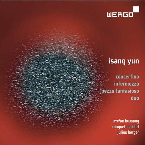 Red album cover with white text and a blue-green textured circle.