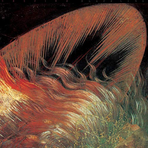 The alt text for the image is: "Album cover with abstract, swirling artwork in shades of orange and green."