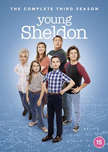"Young Sheldon season 3 DVD cover featuring the main cast against a blue background."