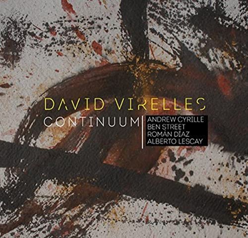Album cover for David Virelles’ “Continuum” with abstract paint textures.
