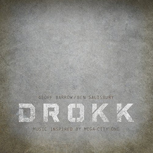 CD cover for "Drokk" by Geoff Barrow & Ben Salisbury, textured gray background.