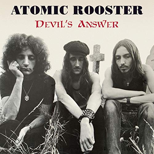 Atomic Rooster - Devil's Answer" CD cover with three men in a graveyard.