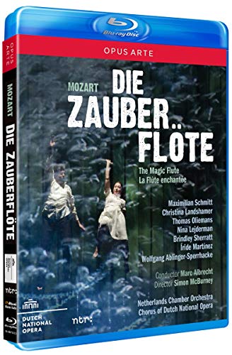 Blu-ray cover for Mozart’s *Die Zauberflöte* opera, featuring performers.