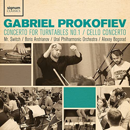 CD cover featuring musicians, a conductor, and orchestral scenes in sepia tones.