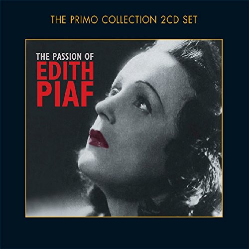 "CD cover featuring black and white photo of Edith Piaf with red lipstick."
