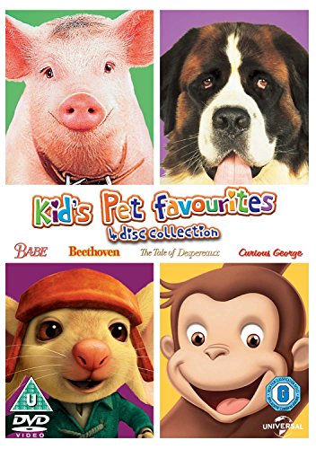 DVD cover featuring close-ups of a pig, dog, monkey, and Curious George.