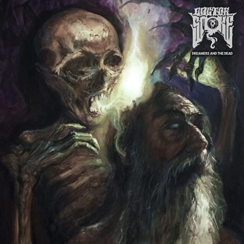 Dark album cover featuring a skull and bearded figure in smoke.