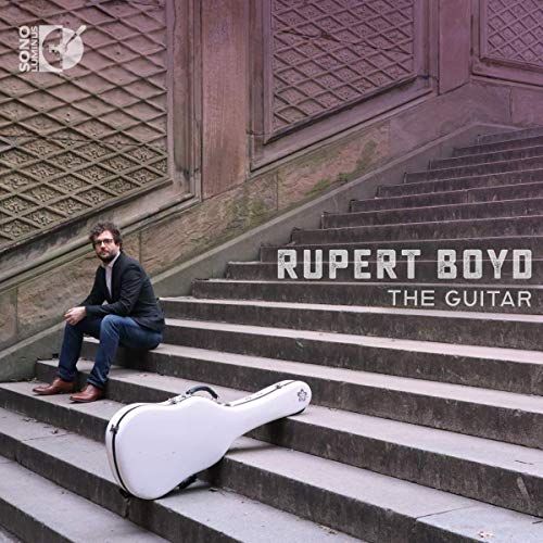 Rupert Boyd album cover with musician on steps and guitar case.