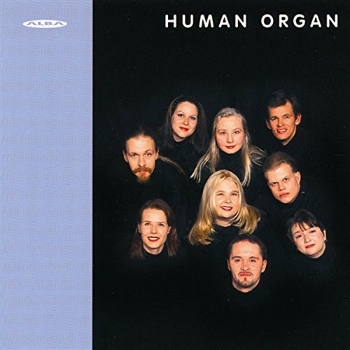 "CD cover with 'Human Organ' title, group of 8 people in black, against a black background."