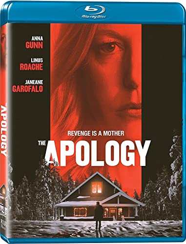 Blu-ray case for "Apology" featuring a woman’s face and a snowy house.