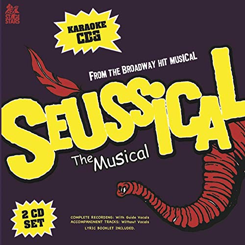 Seussical" 2CD set cover with colorful text, a feather, and a snake.