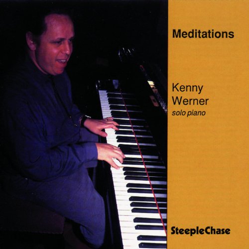 Kenny Werner album cover: man playing piano, orange background, and black text.