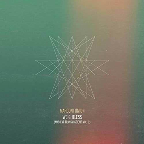 "Album cover with a star-like design and text on a green and red gradient background."