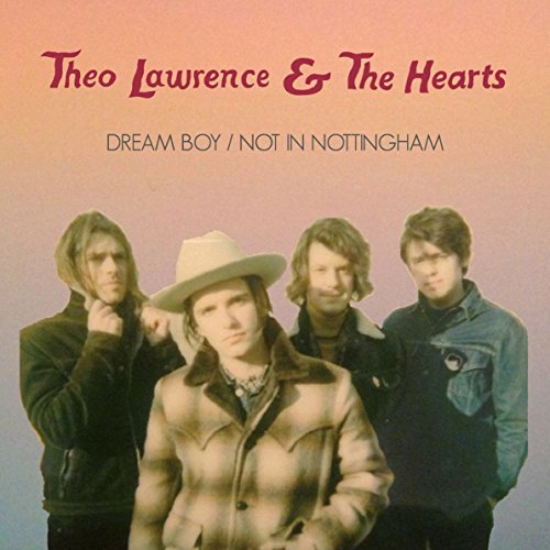 Vinyl record cover with four men and red title text against a gradient background.