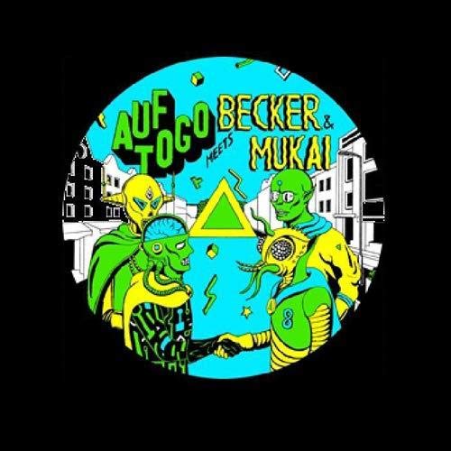 "Vinyl record cover featuring cartoon aliens and cityscape in green, yellow, and blue."