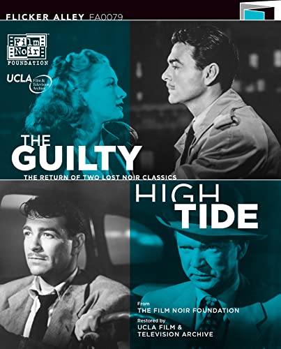Blu-ray cover for film noir double feature "Guilty/High Tide" with portraits.