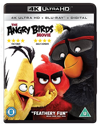 Blu-ray cover for "The Angry Birds Movie" featuring three cartoon birds.