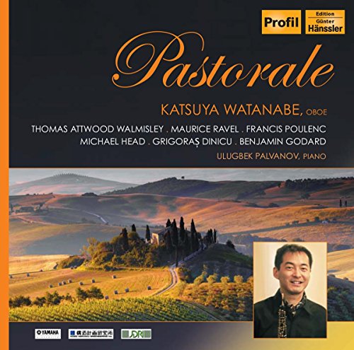 "CD cover with landscape photo, musician portrait, and orange title 'Pastorale' on dark background."