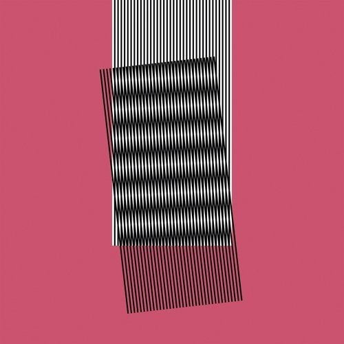 CD cover with abstract black and white striped geometric design on pink.