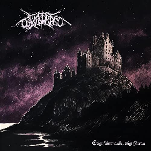 Dark album cover depicting a castle on a rocky cliff under a starry sky.
