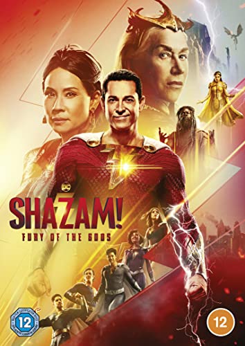 “Shazam! Fury of the Gods” DVD cover featuring superhero characters.