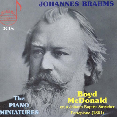 "CD cover featuring a black and white portrait of Johannes Brahms."