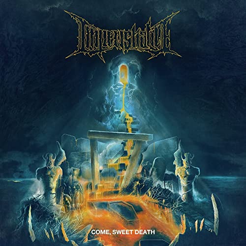 Dark fantasy album cover for Imperishable’s “Come, Sweet Death” with statues and lightning.