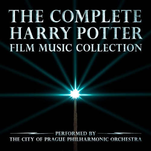 "Black album cover with blue light rays and 'Harry Potter Film Music Collection' text."